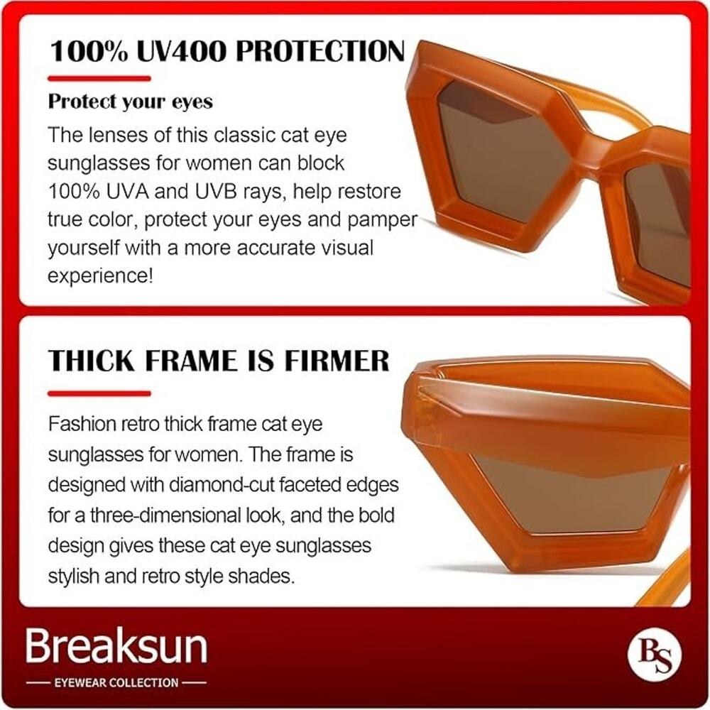 Luxury Thick Frame Cat Eye Sunglasses for Women Vintage Trendy 2 pair - Picture 9 of 9